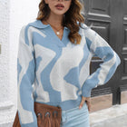 Two-Tone Johnny Collar Dropped Shoulder Pullover Sweater