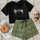 Graphic Tee and Panda Print Shorts Lounge Set