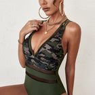Camouflage Spliced Mesh One-Piece Swimsuit
