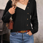 Asymmetrical Neck Decorative Button Top