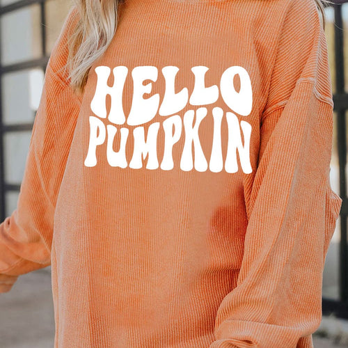 Round Neck Dropped Shoulder HELLO PUMPKIN Graphic Sweatshirt