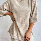 Round Neck Ribbed Top and Shorts Lounge Set