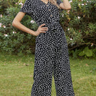 Printed V-Neck Short Sleeve Jumpsuit