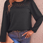 Swiss Dot Lace Trim Long Sleeve Blouse
