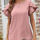 Textured Petal Sleeve Round Neck Tee