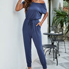 Drawstring Waist Short Sleeve Jogger Jumpsuit