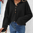 Half Button Collared Neck Long Sleeve Top