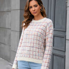 Plaid Round Neck Long Sleeve Pullover Sweater