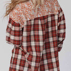Plaid Notched Neck Slit Blouse