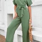 Tie Waist Surplice Wide Leg Jumpsuit
