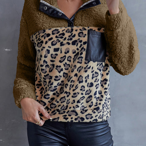 Leopard Quarter-Snap Teddy Sweatshirt