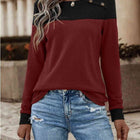 Contrast Buttoned Round Neck Long Sleeve T-Shirt