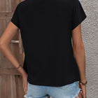 Color Block Decorative Button V-Neck Tee