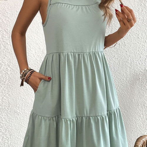 Tie-Shoulder Tiered Dress with Pockets