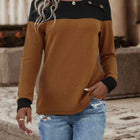 Contrast Buttoned Round Neck Long Sleeve T-Shirt