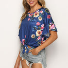 Floral Tie Hem Flounce Sleeve Top
