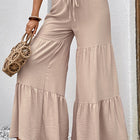 Drawstring Waist Tiered Flare Culottes