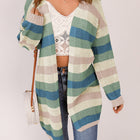 Full Size Striped Long Sleeve Openwork Cardigan