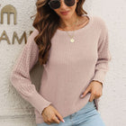Ribbed Openwork Sleeve Round Neck Pullover Sweater