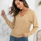 Johnny Collar Cable-Knit Long Sleeve Sweater