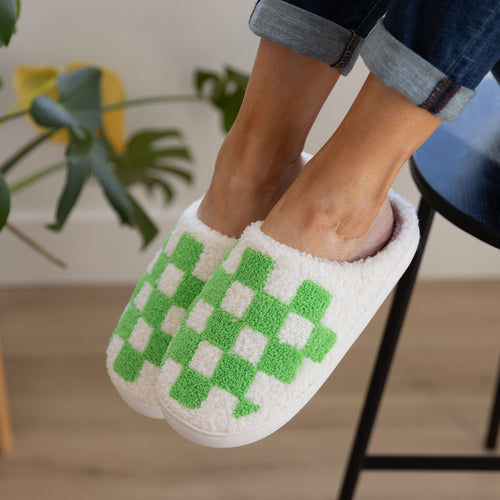 Checked Out Slippers in Green