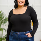 The Trisha Textured Square Neck Bodysuit in Black