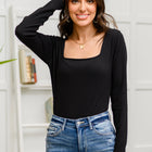 The Trisha Textured Square Neck Bodysuit in Black