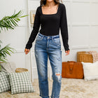 The Trisha Textured Square Neck Bodysuit in Black
