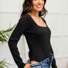 The Trisha Textured Square Neck Bodysuit in Black