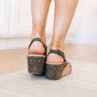 Walk This Way Wedge Sandals in Olive Suede