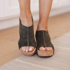 Walk This Way Wedge Sandals in Olive Suede