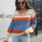 Striped V-Neck Drop Shoulder Sweater