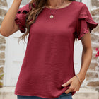 Textured Petal Sleeve Round Neck Tee