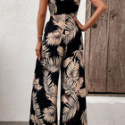 Printed Strapless Wide Leg Jumpsuit with Pockets
