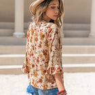 Floral V-Neck Spliced Lace Blouse