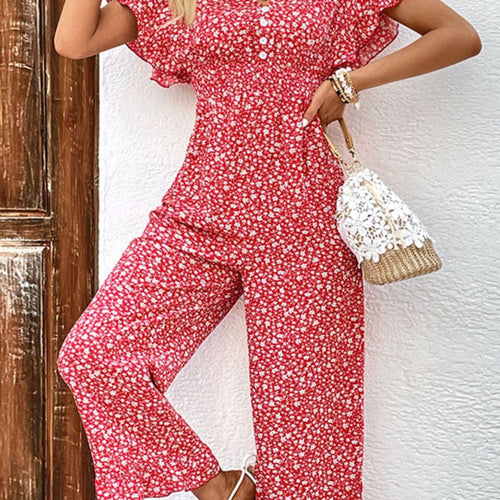 Printed Tie Back Ruffled Jumpsuit