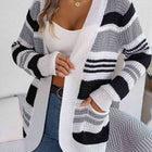 Striped Open Front Long Sleeve Cardigan