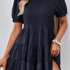 Puff Sleeve Tie Back Tiered Dress