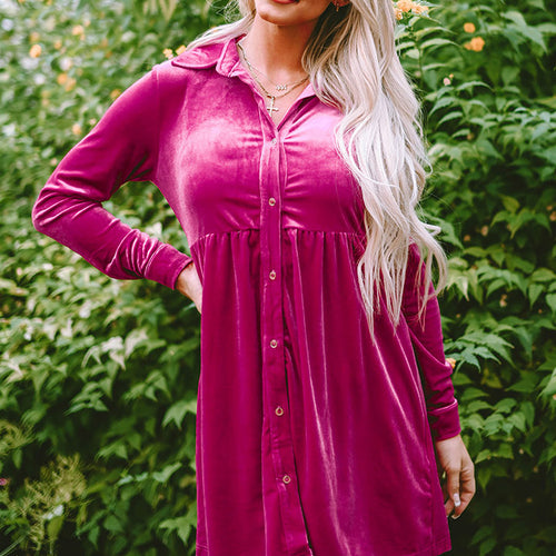 Collared Neck Buttoned Mini Dress