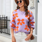 Floral Print Round Neck Dropped Shoulder Pullover Sweater