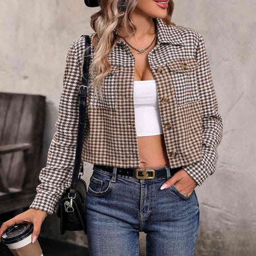 Collared Neck Button Front Pocketed Jacket