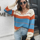 Striped V-Neck Drop Shoulder Sweater