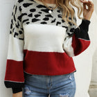 Color Block Round Neck Lantern Sleeve Sweater