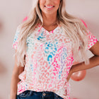 Leopard V-Neck Short Sleeve Tee Shirt
