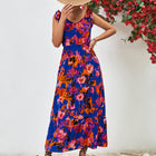 Multicolored V-Neck Backless Midi Dress