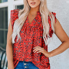 Floral Flutter Sleeve Notched Neck Blouse