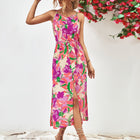 Printed Spaghetti Strap Front Slit Dress