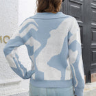 Two-Tone Johnny Collar Dropped Shoulder Pullover Sweater