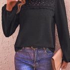 Swiss Dot Lace Trim Long Sleeve Blouse