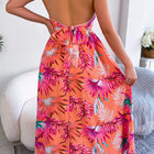 Botanical Print Tied Backless Cutout Slit Dress